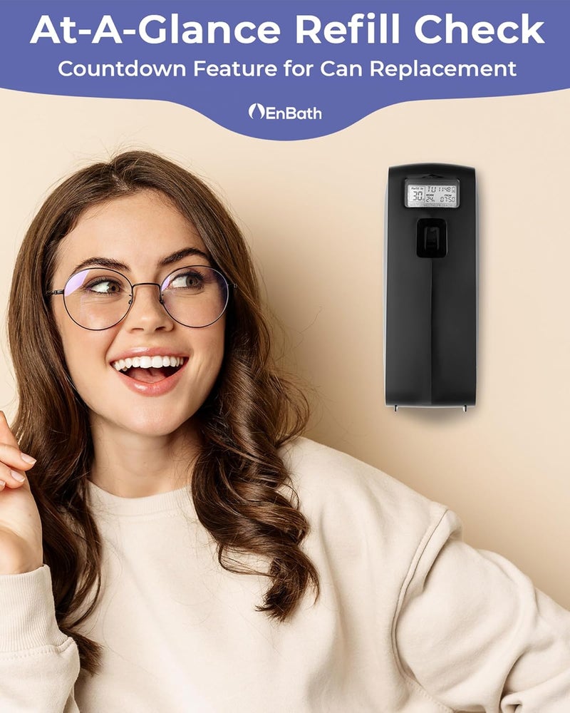 EnBath Programmable Commercial Air Freshener for Businesses or Home, Black LCD Automatic Bathroom Air Freshener Spray Dispenser- Schedule by Day, Time Period, Spray Frequency- Plus Days to Refill Countdown - Image 2